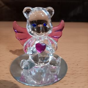 Crystal Bear with Pink Wings and Heart